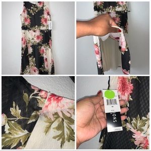 🌸Off Black and Tan Floral Flare Semi Formal Dress🌸